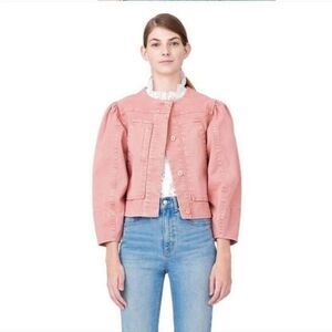 La Vie Rebecca Taylor Cenelle Pink Cotton Blend Garment Dyed Twill Jacket Size M